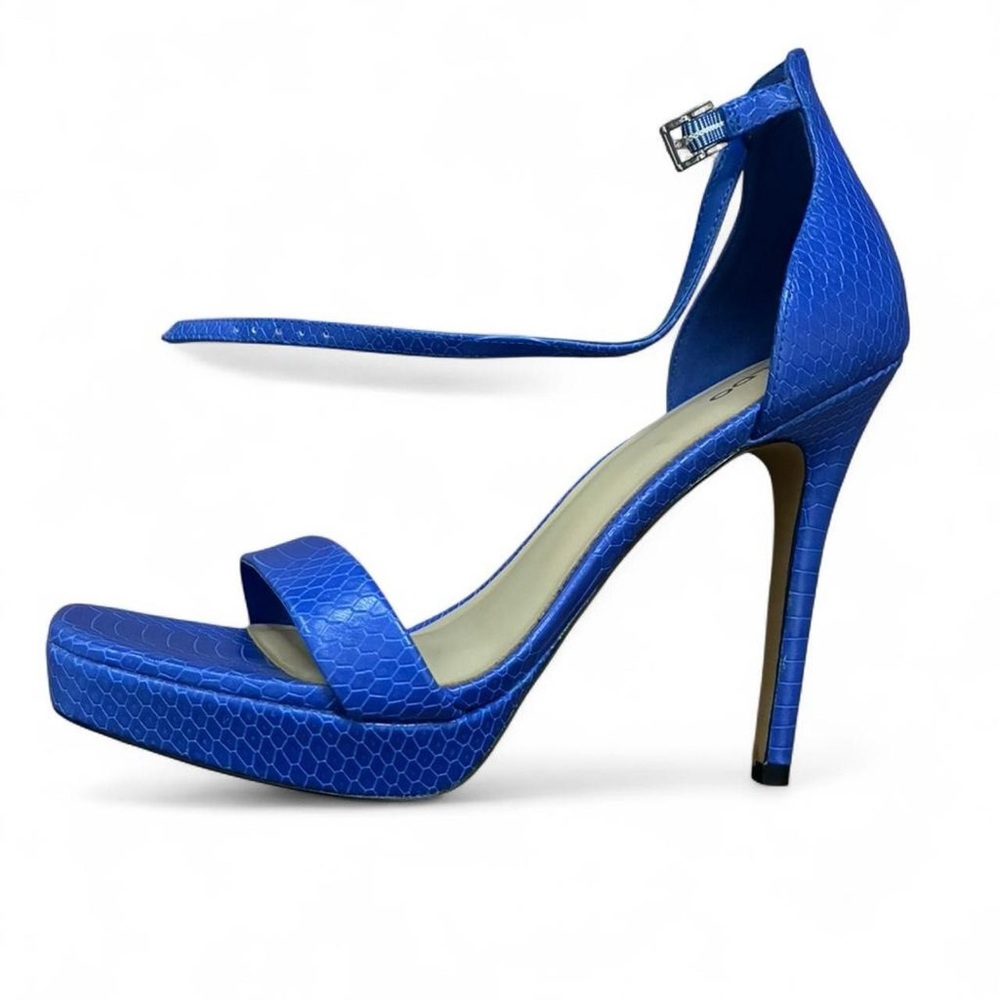 Electric Blue Snake Skin High Heel Sandals - Picture 2 of 3